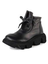 Women's Retro Casual Thick Bottom Round Toe Solid Color Lace-Up Boots